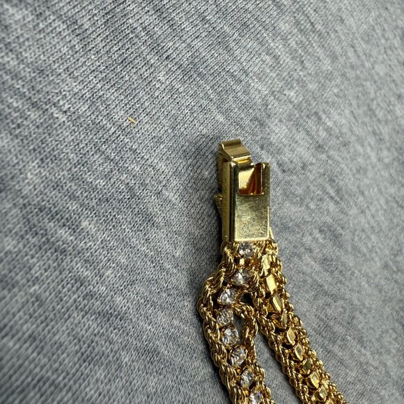 Gold-Tone Double Chain Bracelet Clear Rhinestones Secure Clasp Shine Sparkles - Picture 14 of 16